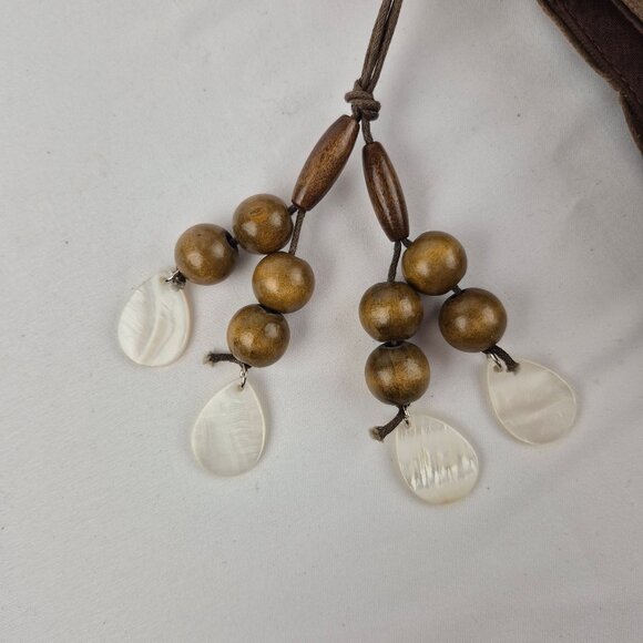 Coldwater Creek Chocolate Brown Macrame Woven Wood Double Hoop Handle Bag - Picture 8 of 14